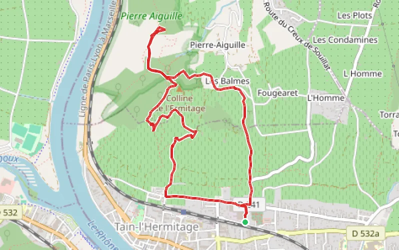 Tracé du parcours Belvédères et vignobles de Tain-l'Hermitage