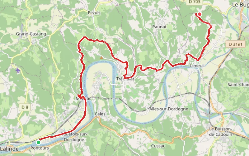 Tracé du parcours Lalinde - Limeuil