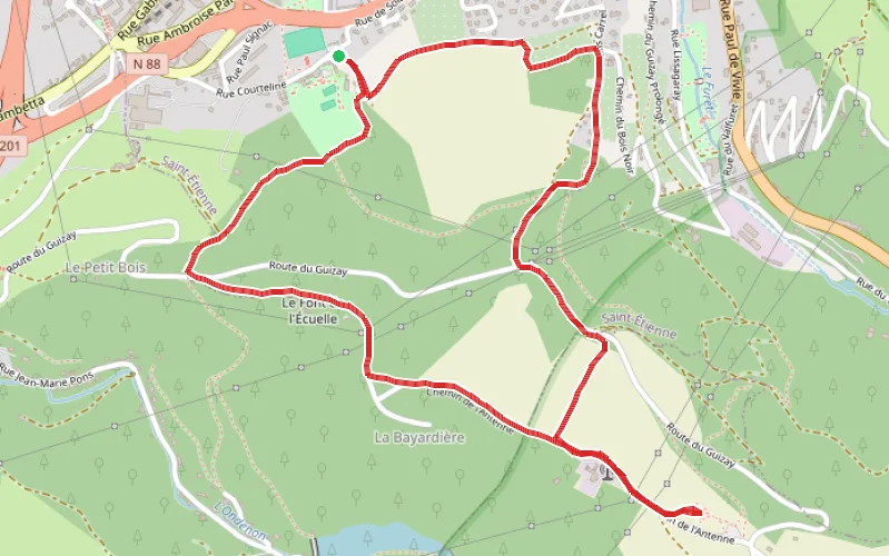 Tracé du parcours Montée au Guizay depuis Saint-Étienne