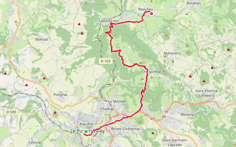Tracé du parcours Puy en Velay - Beaulieu