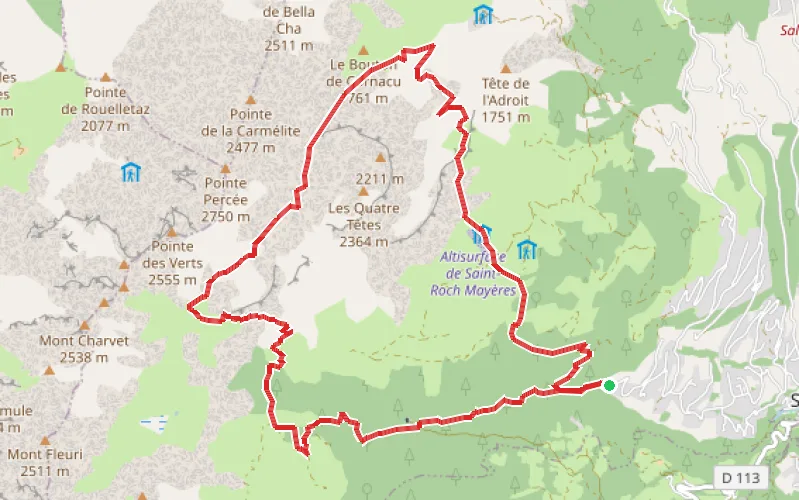 Tracé du parcours Pierre Fendue - Col de Doran - Arêtes des Saix