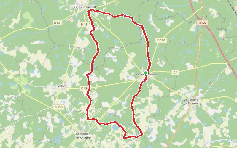 Tracé du parcours Boucle autour d'Yvoy-le-Marron par Mont-Collier