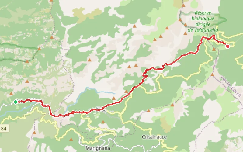 Tracé du parcours Ota - Col de Vergio