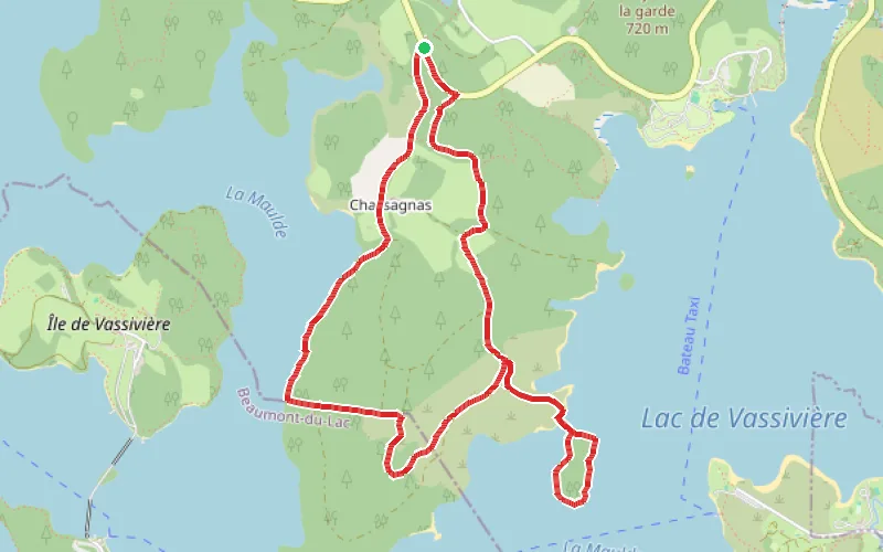 Tracé du parcours La Presqu'île de Chassagnas du Lac de Vassivière