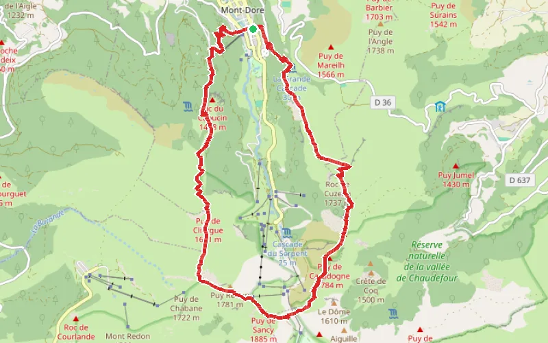 Tracé du parcours Le Puy de Sancy en boucle par le Capucin et la Grande cascade