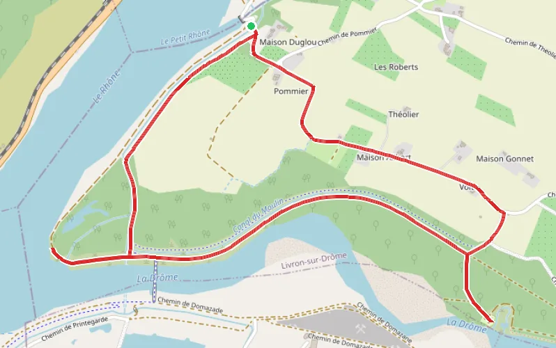 Tracé du parcours Ile de Printegarde - De la Confluence aux Ramières