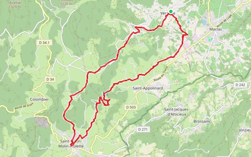 Tracé du parcours De Véranne à Saint-Julien-Molin-Molette