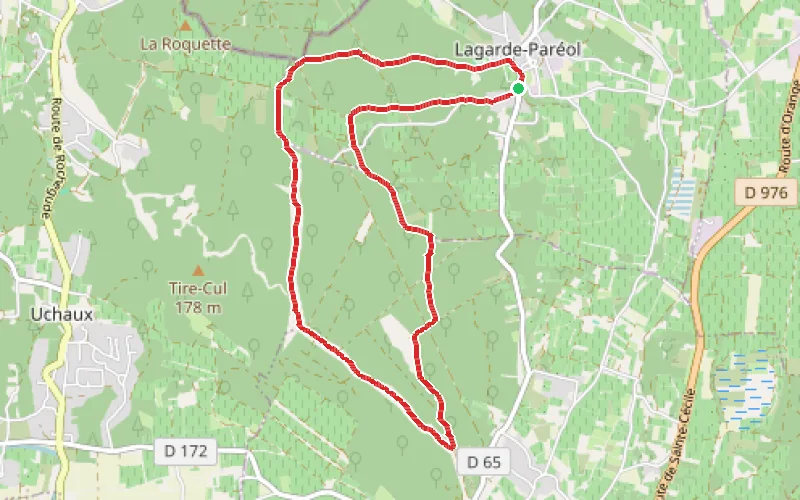 Tracé du parcours Boucle dans le Massif d'Uchaux par le Chemin Blanc