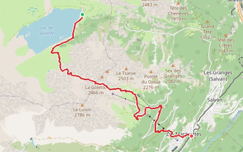 Tracé du parcours Auberge de Salanfe - Les Marécottes
