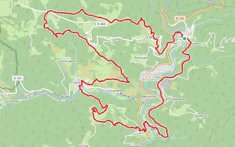 Tracé du parcours Boucle dans les Boutières au départ de Intres