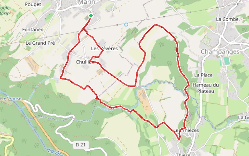 Tracé du parcours Les anciens moulins du Maravant