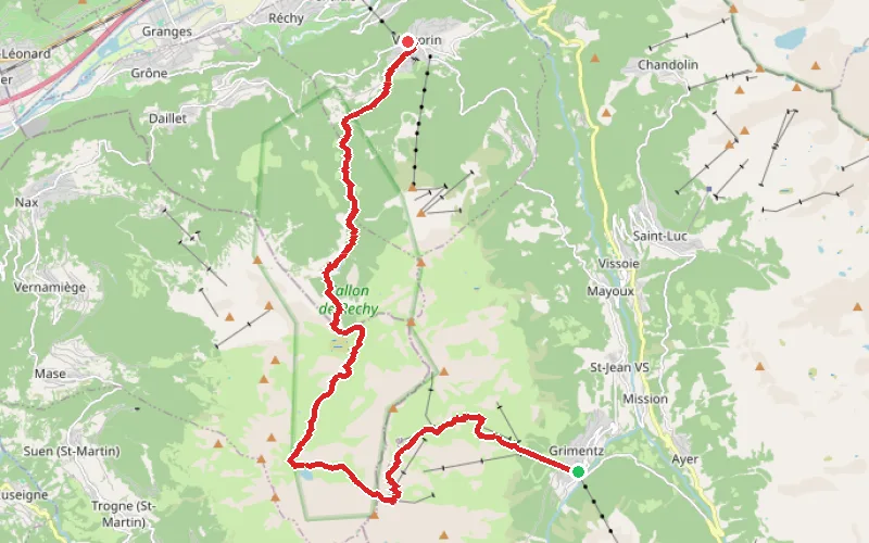 Tracé du parcours Grimentz - Vercorin