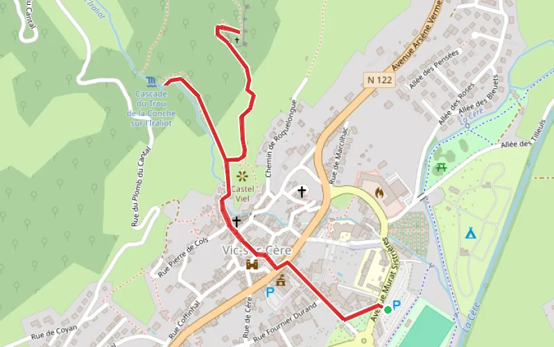 Tracé du parcours Rocher de Maisonne - Cascade du Trou de la Conche