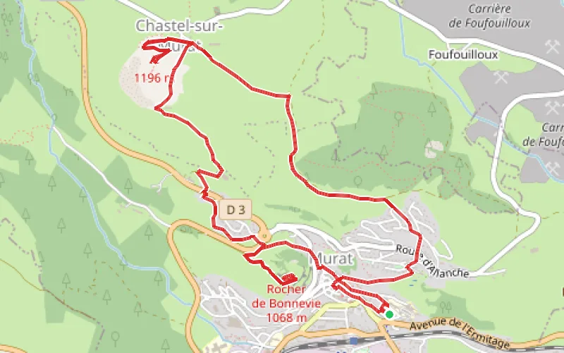 Tracé du parcours Chapelle Saint-Antoine via le Rocher de Bonnevie au départ de Murat