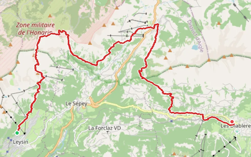 Tracé du parcours De Leysin aux Diablerets