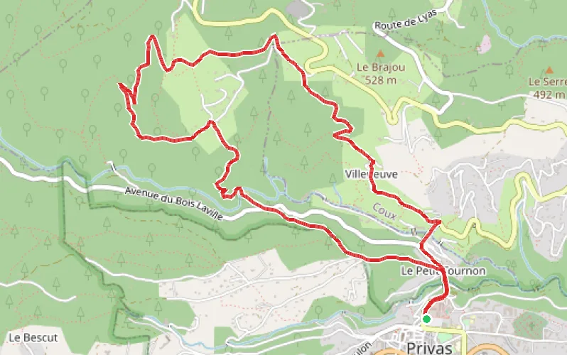 Tracé du parcours De Privas au Château de Liviers