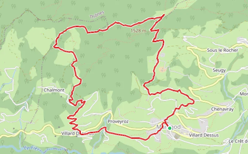 Tracé du parcours Circuit du Petit Novard, par Crêt dessus, retour par Villard Dessous