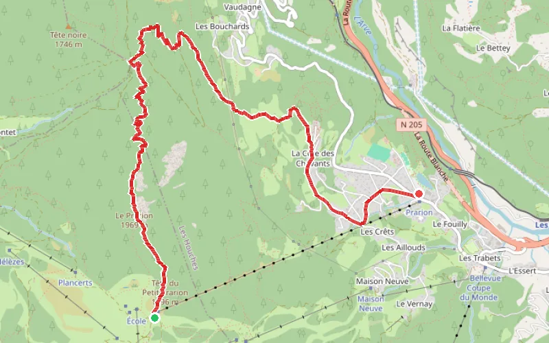 Tracé du parcours Du Prarion à Charousse par le Col de la Forclaz