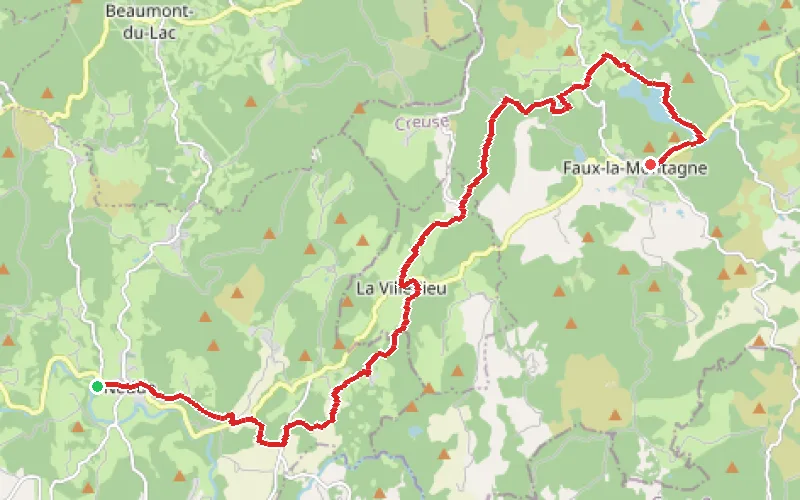 Tracé du parcours De Nedde à Faux-la-Montagne