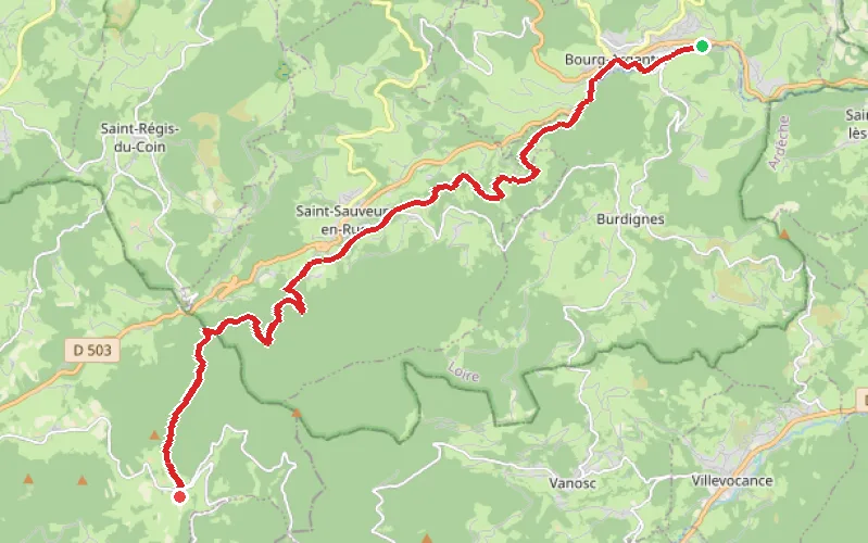 Tracé du parcours Bourg-Argental - Les Sétoux