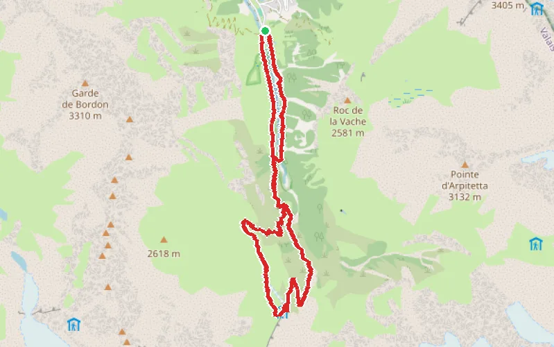 Tracé du parcours Cabane du Petit Mountet, retour par l'Alpage de la Lé