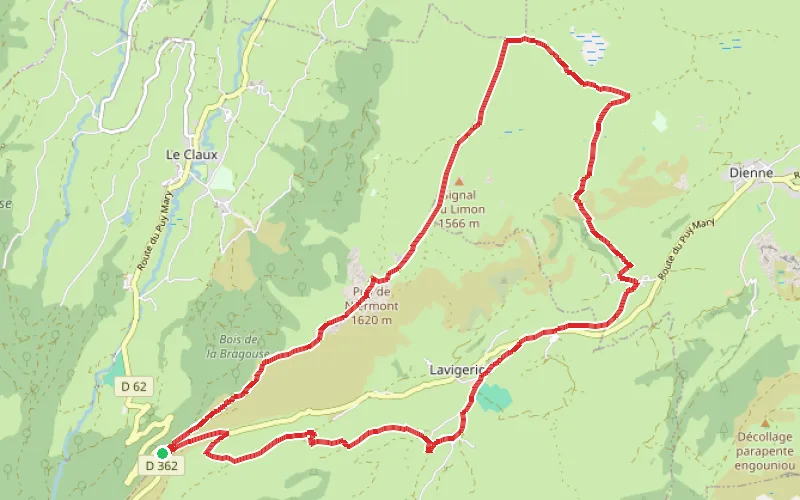 Tracé du parcours Boucle du Puy de Niermont et Lavigerie depuis le Col de Serre
