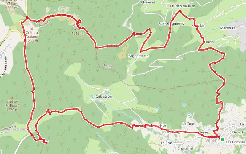 Tracé du parcours De Véranne, Chapelle Saint-Sabin et traversée de l'arête des Trois Dents