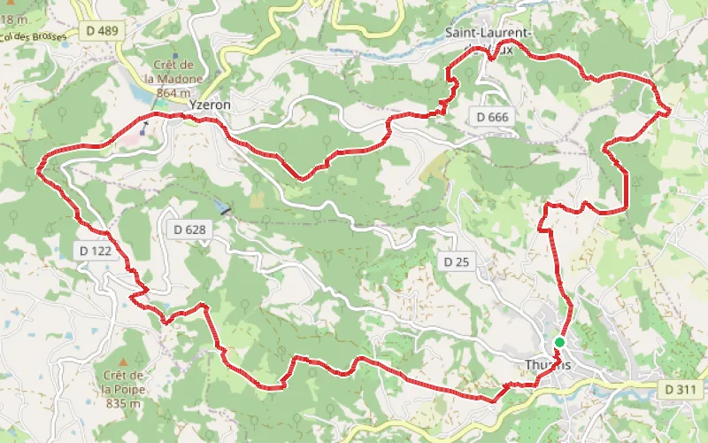Tracé du parcours Boucle de Thurins via Saint-Laurent-de-Vaux et Yzeron