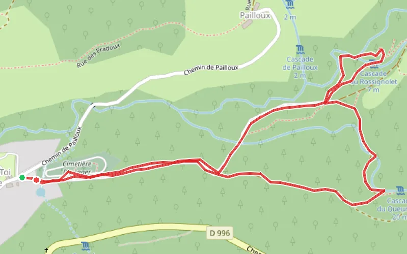 Tracé du parcours Cascades au cœur du Mont-Dore