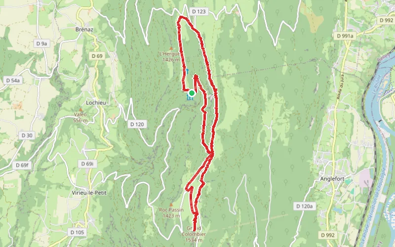 Tracé du parcours Le Grand Colombier avec retour par la crête Griffe du Diable