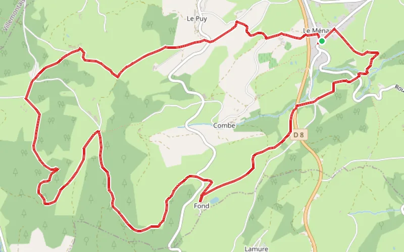 Tracé du parcours Boucle vallonnée au départ du Ménard