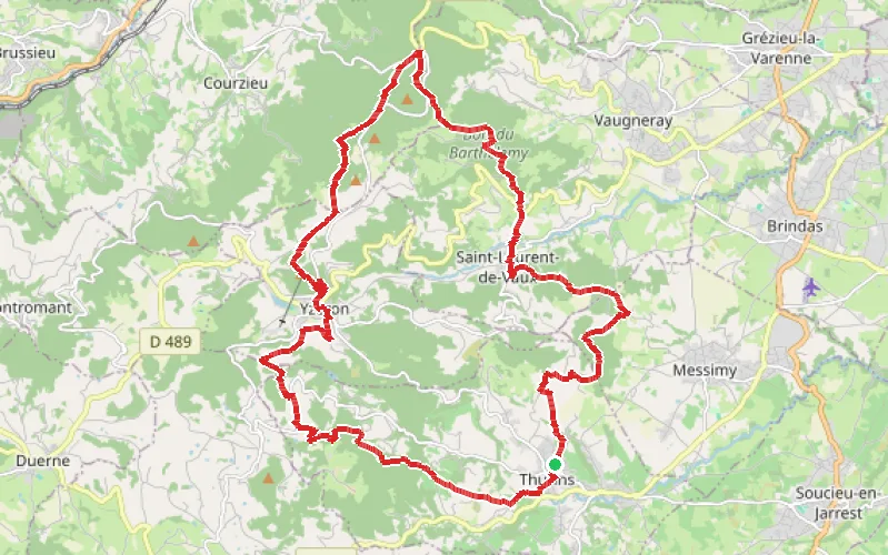 Tracé du parcours Boucle depuis Thurins par le Col de Malval et Yzeron