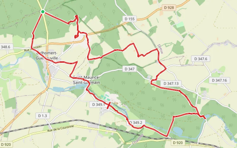 Tracé du parcours De la forêt de Senonches aux écluses de Boizard