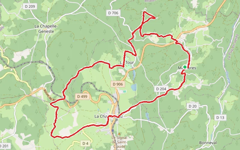 Tracé du parcours Boucle autour du village de Malvières