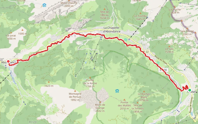 Tracé du parcours Au bord de la Dranse