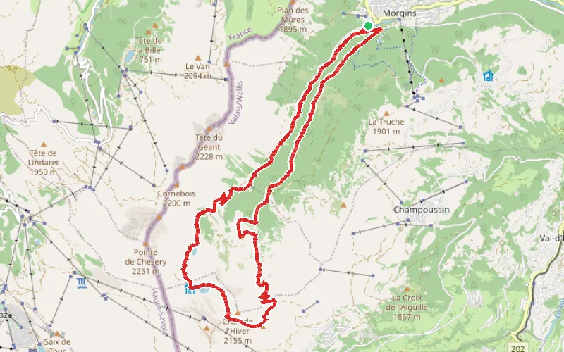 Tracé du parcours Refuge de Chésery à partir de Morgins