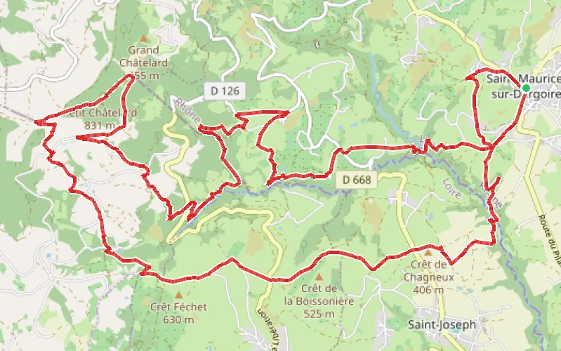 Tracé du parcours De Saint-Maurice-sur-Dargoire, boucle des ruisseaux Bezançon