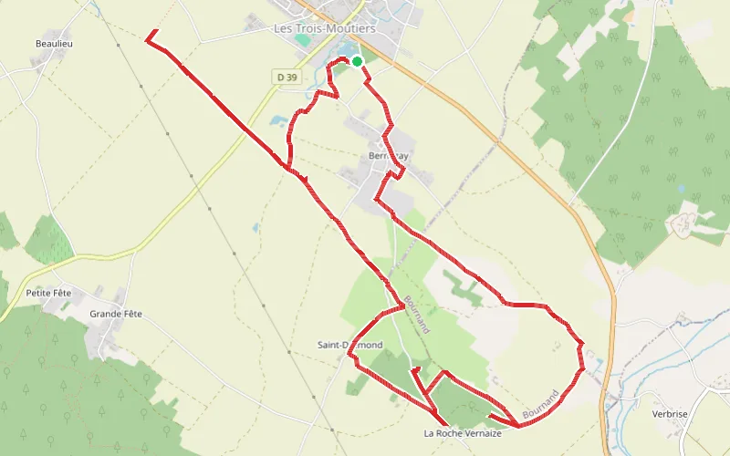 Tracé du parcours Dolmens et pierres sacrées autour des Trois-Moutiers