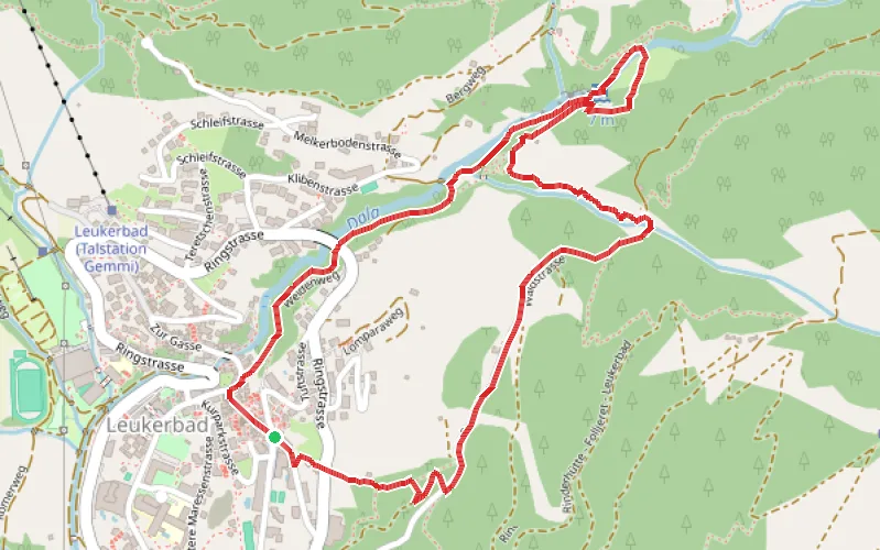 Tracé du parcours Sentier des sources de la Dala et retour par Weidstubli