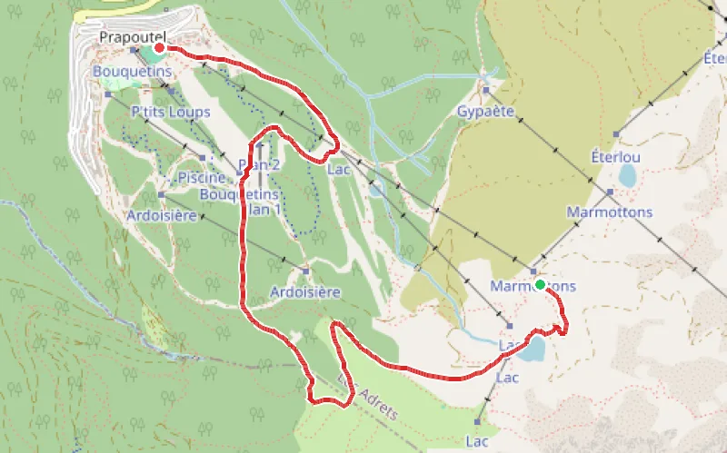 Tracé du parcours Du Lac de la Jasse à Prapoutel en passant par le Gros Cailloux