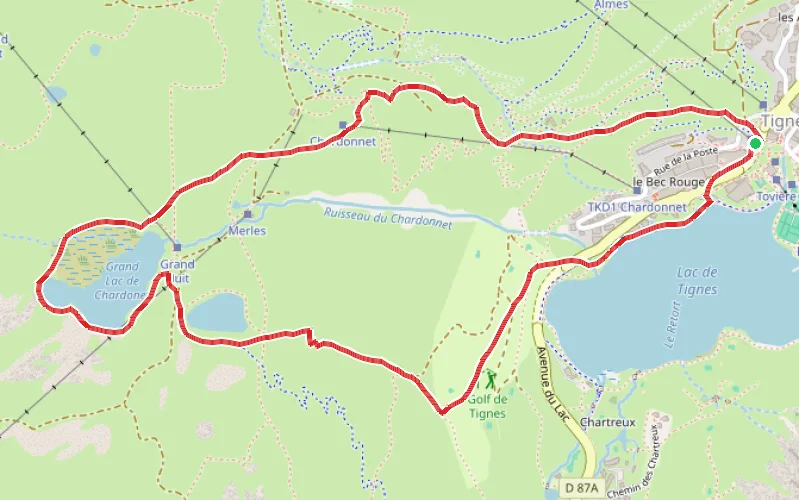Tracé du parcours Lacs du Chardonnet en montant par Parafour