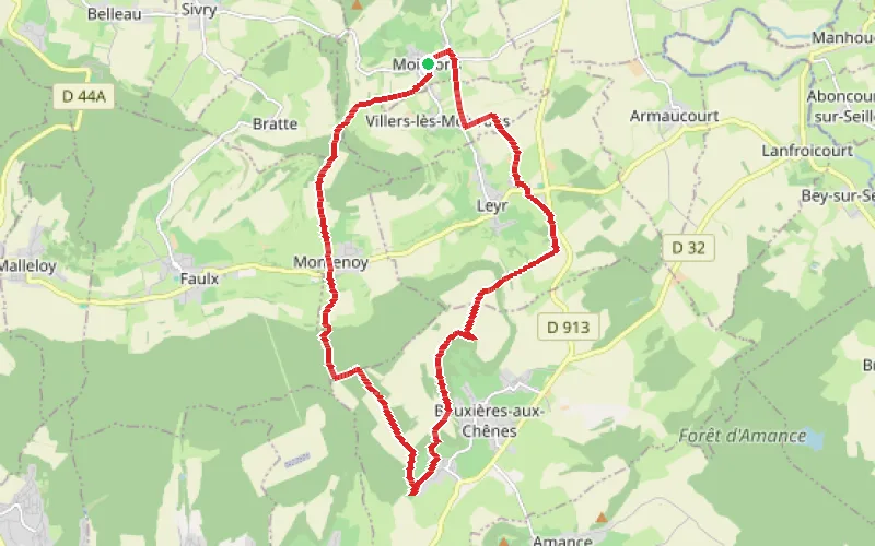 Tracé du parcours Boucle du Prieuré de Blanzey au départ de Moivrons