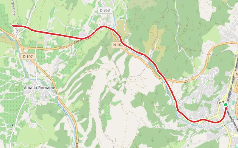 Tracé du parcours Voie verte du Teil à Saint-Pons