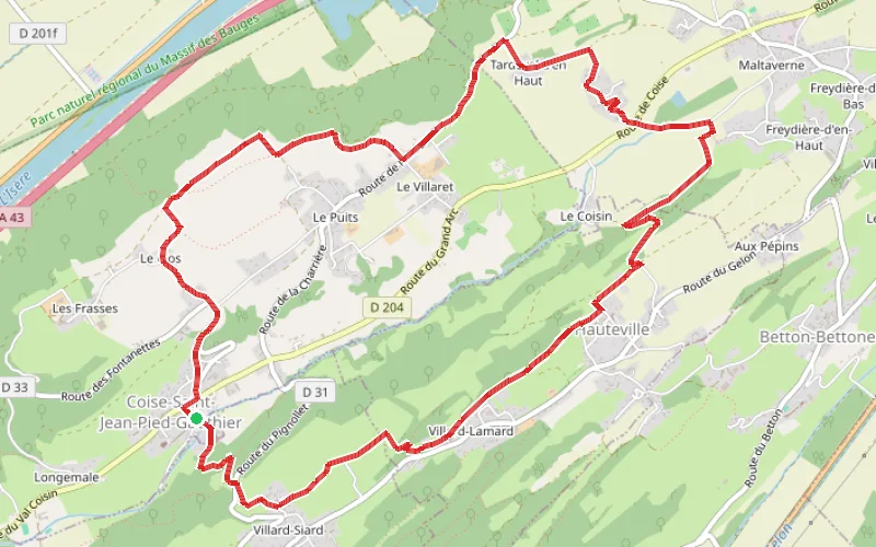 Tracé du parcours Autour du Coisin, de Coise à Maltaverne
