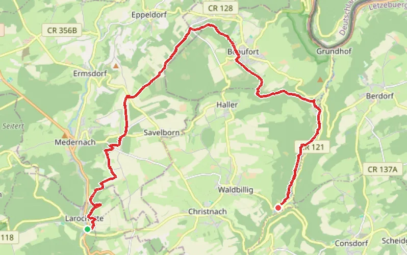 Tracé du parcours Route 3/Étape 2 : Larochette - Mullerthal