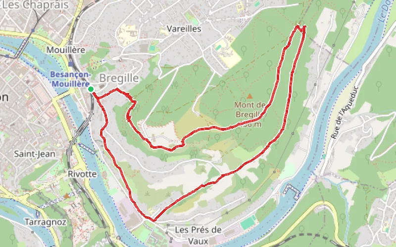 Tracé du parcours Le Fort de Bregille et Les Prés de Vaux à Besancon