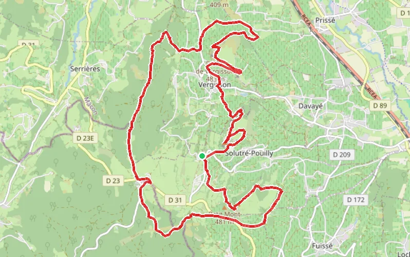 Tracé du parcours Solutré -Vergisson - Mont de Pouilly par la Grange du Bois