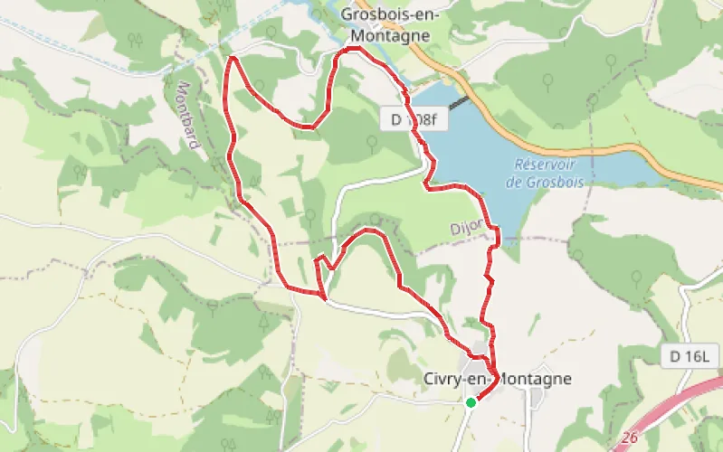 Tracé du parcours Des hauteurs de Civry à la Vallée de la Brenne