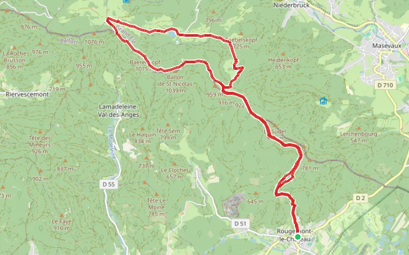 Tracé du parcours Le Baerenkofp depuis Rougemont-le-Château