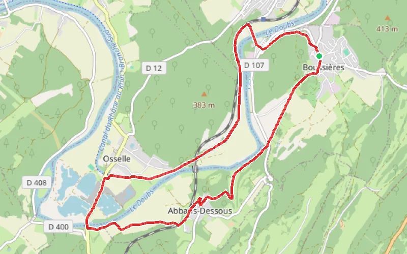 Tracé du parcours Le long du Doubs entre Boussieres et Abbans-Dessous